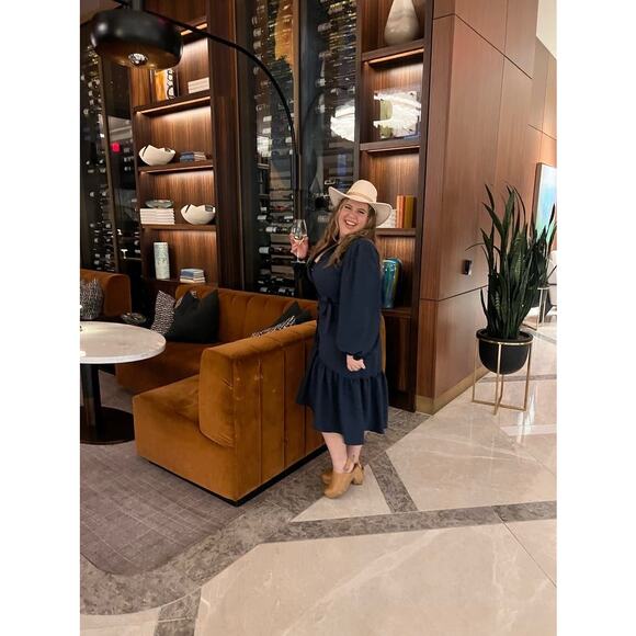 OSMAN YOUSEFZADA Blue Twill Ruffle Button Front Parachute Sleeve Shirt Dress 8 - Picture 13 of 15